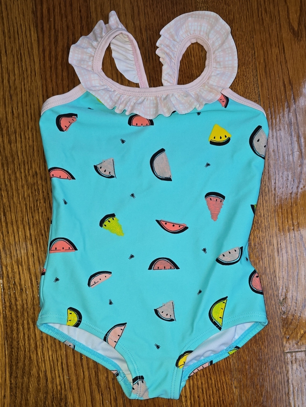 Hanna Andersson Aqua Swim One-Piece with Pink Ruffle & Watermelon 🍉 Print